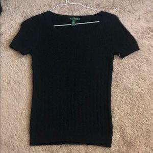 Lauren Ralph Lauren Black Cable Knit S/S Sweater S